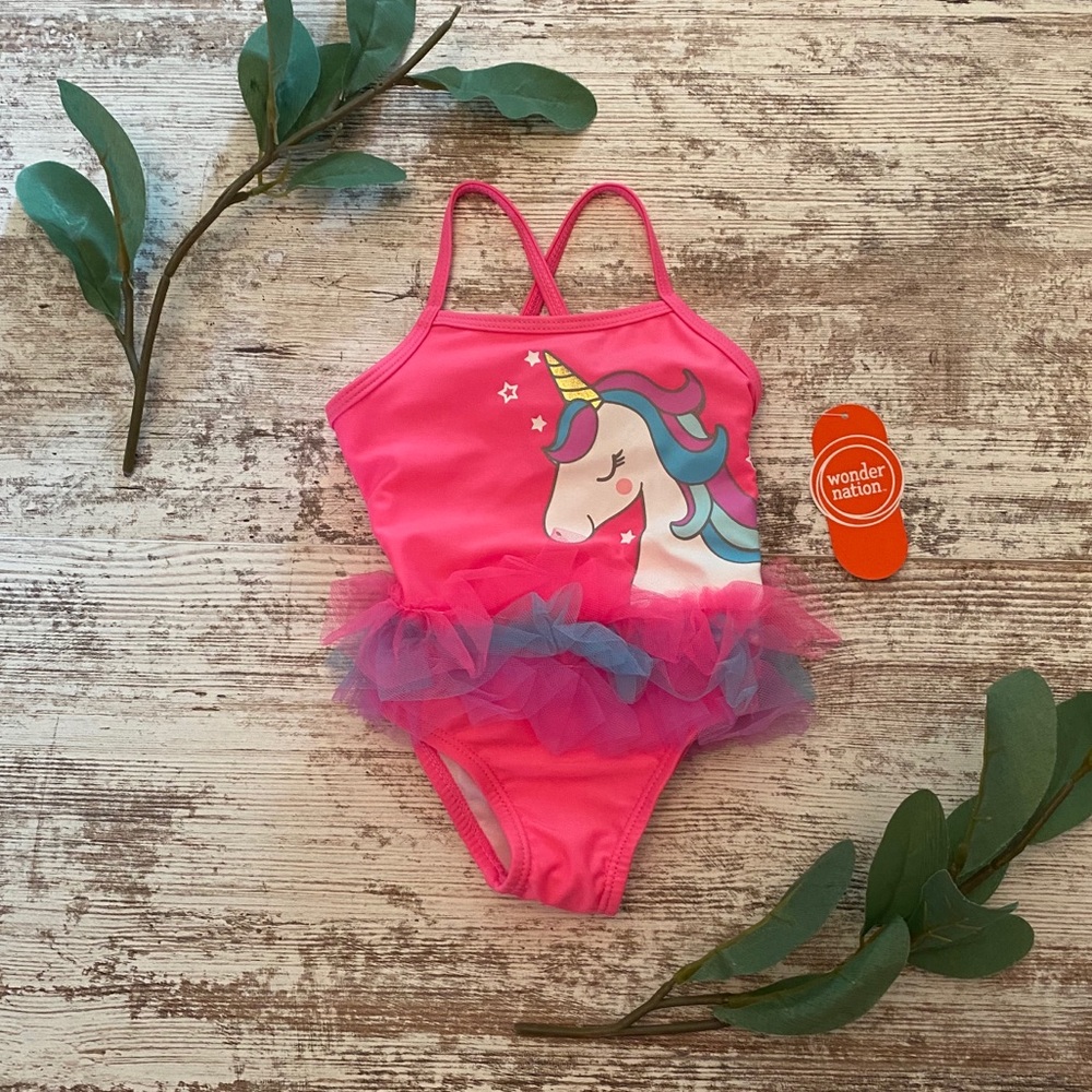 Wonder Nation Baby Girl Unicorn Swimsuit 6-9 Month